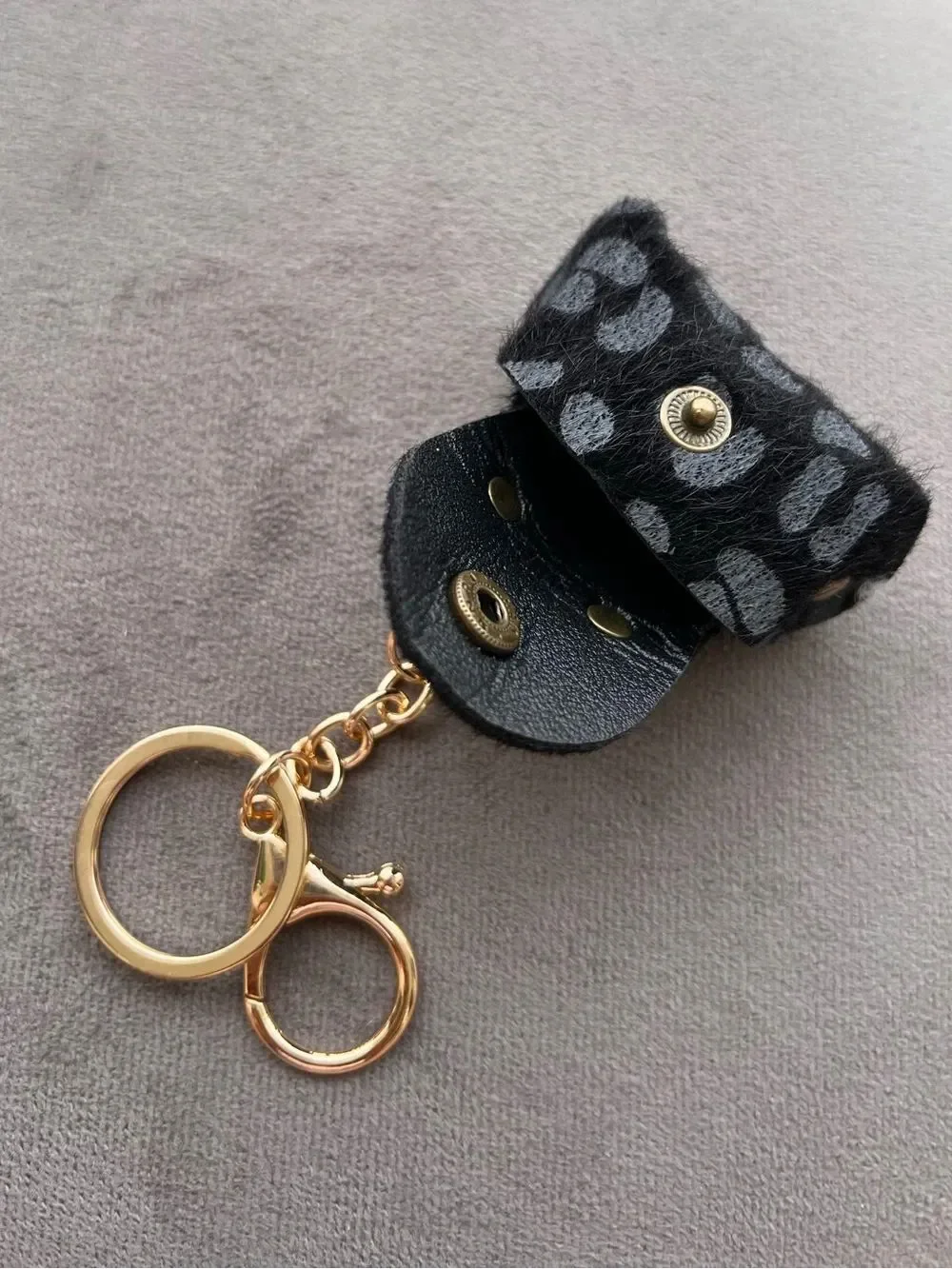 Mini Leopard Print Faux Fur Bag Charm Keychain with Gold Hardware